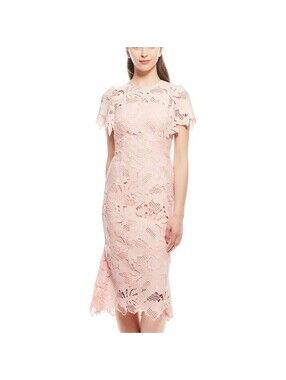 LELA ROSE~LEAF GUIPURE LACE RUFFLE SKIRT DRESS~MIDI~BLUSH~SZ 12~EUC